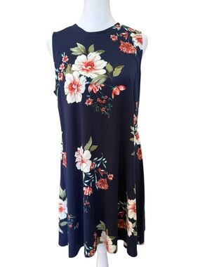 Medium BCX Navy Floral Sleeveless Shift Dress